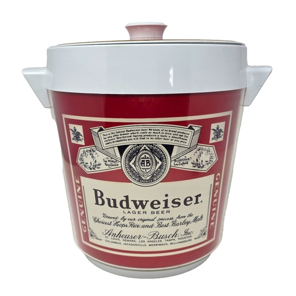 Vintage Budweiser Beer Thermo-Serv West Bend Plastic Ice Bucket with Lid
